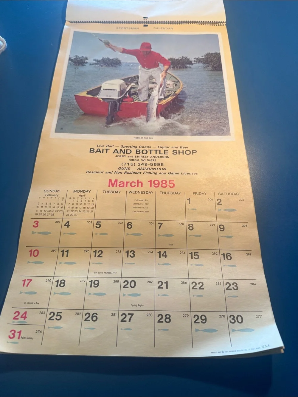 Vintage - January 1985 to December 1985 Bait & Bottle Shop calendar